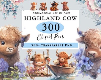 300 Highland Cow Mega Bundle Clipart PNG Watercolor Highland Cow Clipart Baby Highland Cow PNG Highland Cow BabyShower Nursery Decor