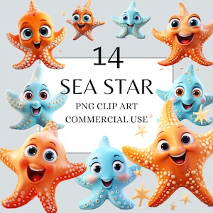 Seastar Clipart Baby SeaStar Watercolor Ocean Animals Nautical Clipart PNG Transparent Background for Commercial Use Cute SeaStar PNG