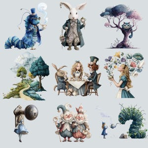 Alice Clipart Wonderland Clipart, PNG, Woodland Clipart Watercolor Fantasy Fairytale Clipart, with Instant Download, Dark Fantasy Clip Art image 10