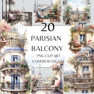 Parisian Balcony Clipart, PNG Watercolor Paris View clipart, French clipart, Commercial use, Junk journal, Trip in Paris, Parisian Life PNG