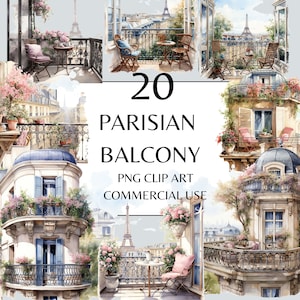 Parisian Balcony Clipart, PNG Watercolor Paris View clipart, french clipart, Commercial use, Junk journal, Trip in Paris, Parisian Life PNG