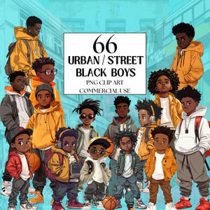 Urban Black Boys Clipart, Afro American Clipart, Hip Hop Clipart, Afro Streetwear Clipart, for Commercial Use and Instant Download