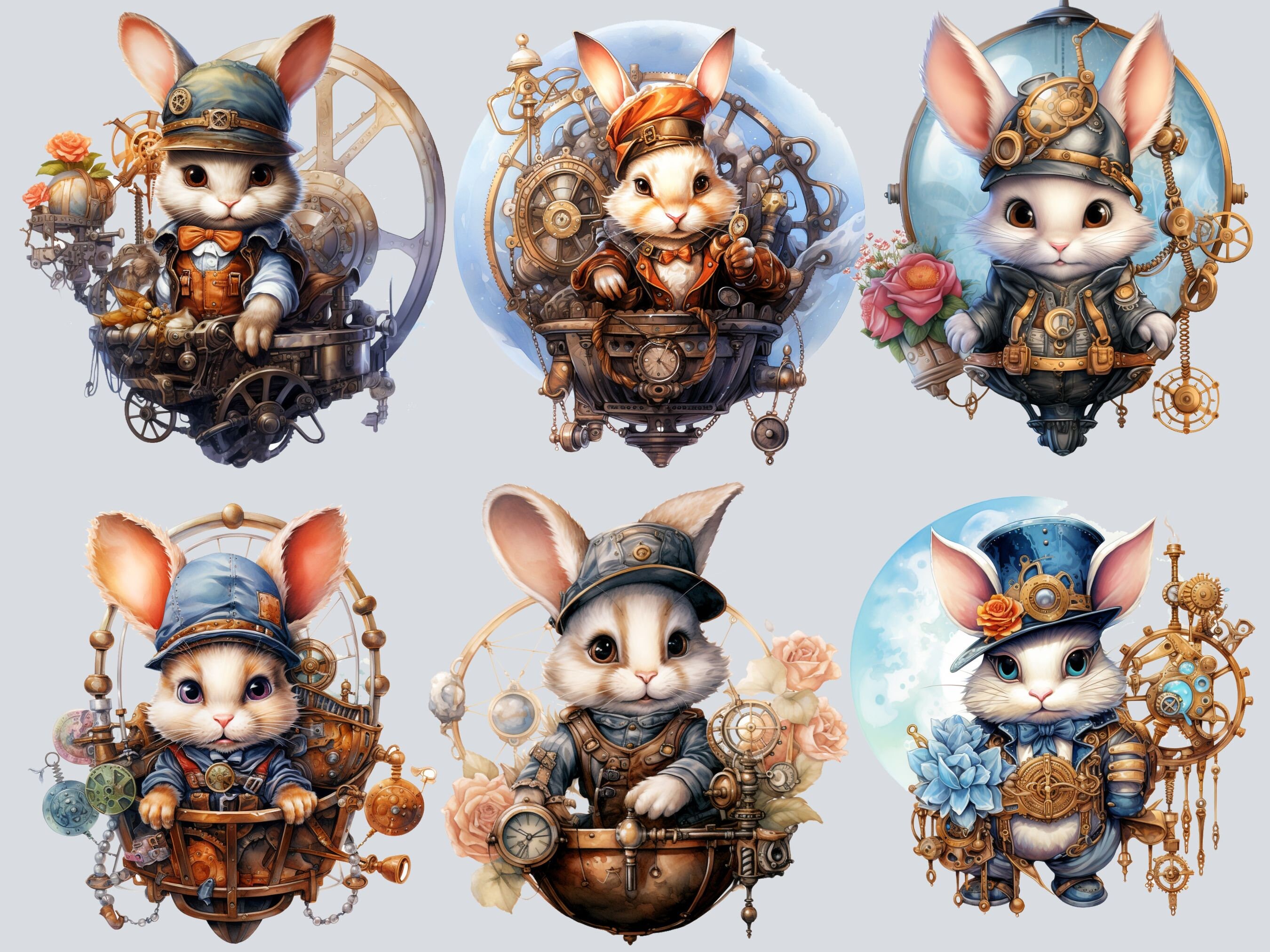Steampunk Rabbit Bundle, PNG Steampunk Cliparts, Junk Journal ...