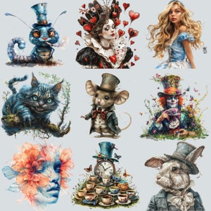 Alice Clipart Wonderland Clipart, PNG, Commercial Use, Watercolor Fantasy Fairytale Clipart, with Instant Download, Dark Fantasy Art image 3