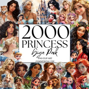 Paquete gigante de 2000 imágenes prediseñadas de princesas de cuento de hadas: princesas de fantasía y princesas bebé PNG, imágenes prediseñadas de cuento de hadas en acuarela, descarga instantánea