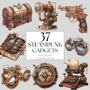 Steampunk Gadgets Clipart Bundle - Aquarel Steampunk Clipart, Victoriaanse kunst, Fantasy Art, Vintage, Commercieel Gebruik, Decor, DIY, Afdrukbaar