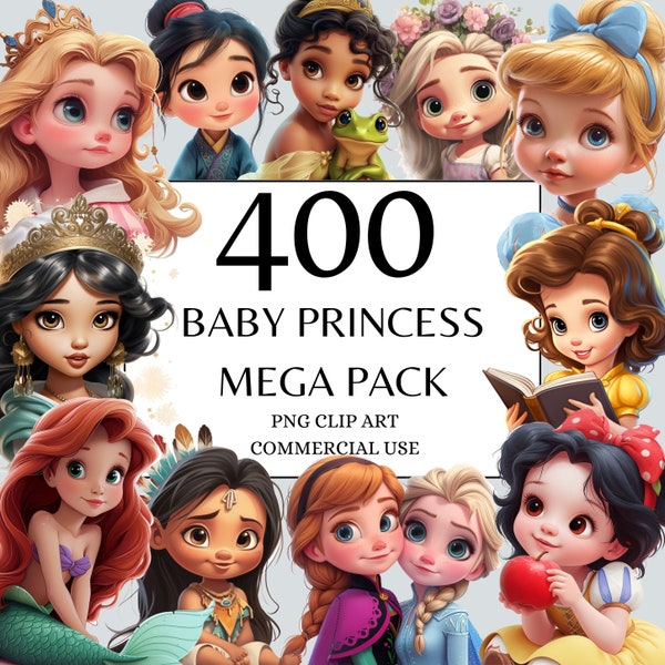 Baby Princess Clipart MegaPack of 400+ PNG, Watercolor Fantasy Fairytale Clipart, for Commercial Use and Digital Download, Fantasy Princess