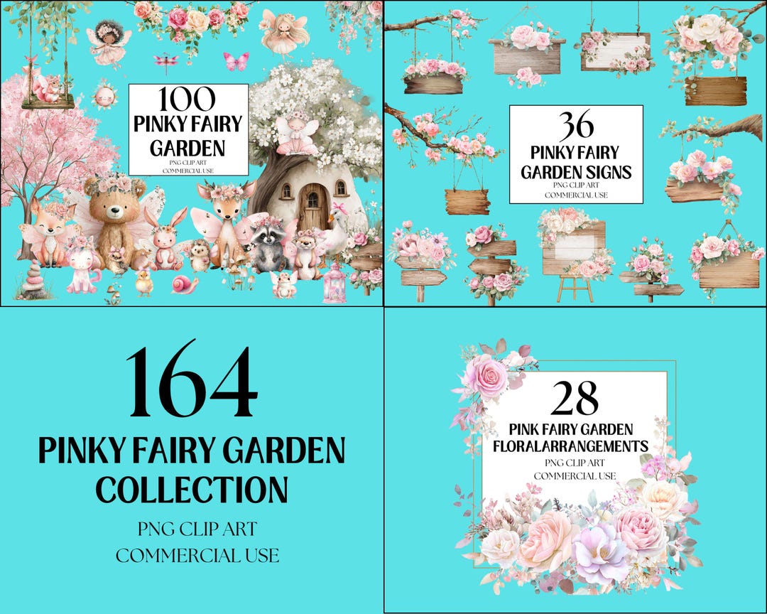 Watercolor Pink Fairy Garden Clipart Set, Cute Pink Fairy Clipart ...