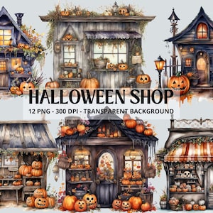 Halloween Shop Bundle, PNG Halloween Cliparts, Junk Journal, Scrapbooking, Halloween Stores, Halloween Decor Clipart Bundle Instant Download