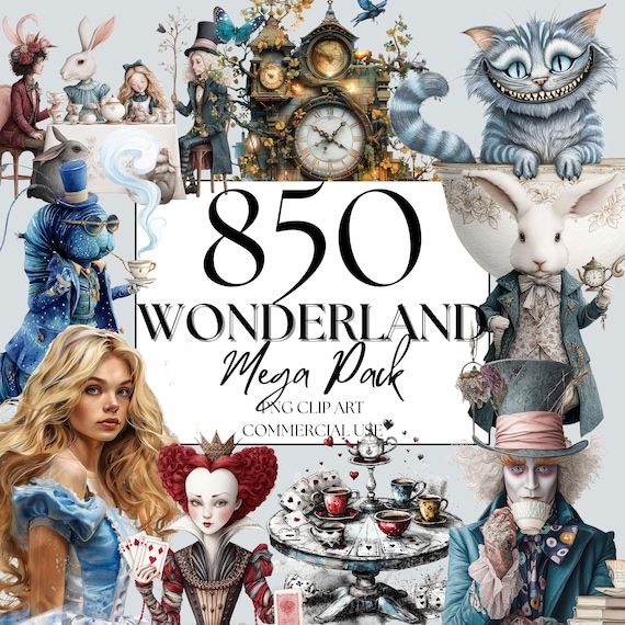 Alice Clipart Wonderland Clipart, PNG, Woodland Clipart Watercolor Fantasy Fairytale Clipart, with Instant Download, Dark Fantasy Clip Art