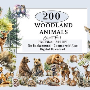 Woodland Animals Clipart Collection Watercolor Forest Animals Clipart Nursery Art, Bear Squirrel Fawn Owl Fox Hedgehog Mushroom, PNG