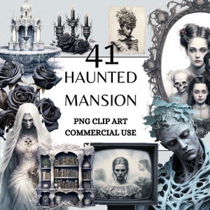 Haunted Mansion Clipart - Horror Clipart, Halloween Clipart, Gothic Clipart, Watercolor Haunted House, Ghost Clipart, Dark Fantasy Art