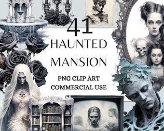 Haunted Mansion Clipart - Horror Clipart, Halloween Clipart, Gothic Clipart, Watercolor Haunted House, Ghost Clipart, Dark Fantasy Art