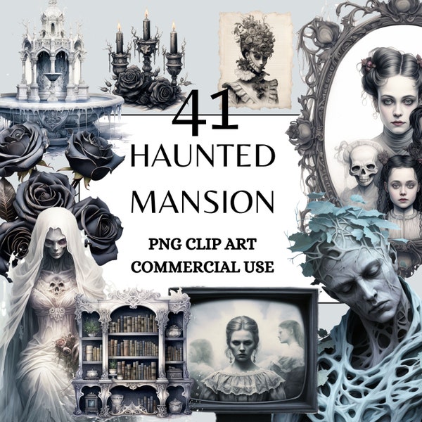 Haunted Mansion Clipart - Horror Clipart, Halloween Clipart, Gothic Clipart, Aquarell, Sofort Download, Vollständige kommerzielle Nutzung, PNG