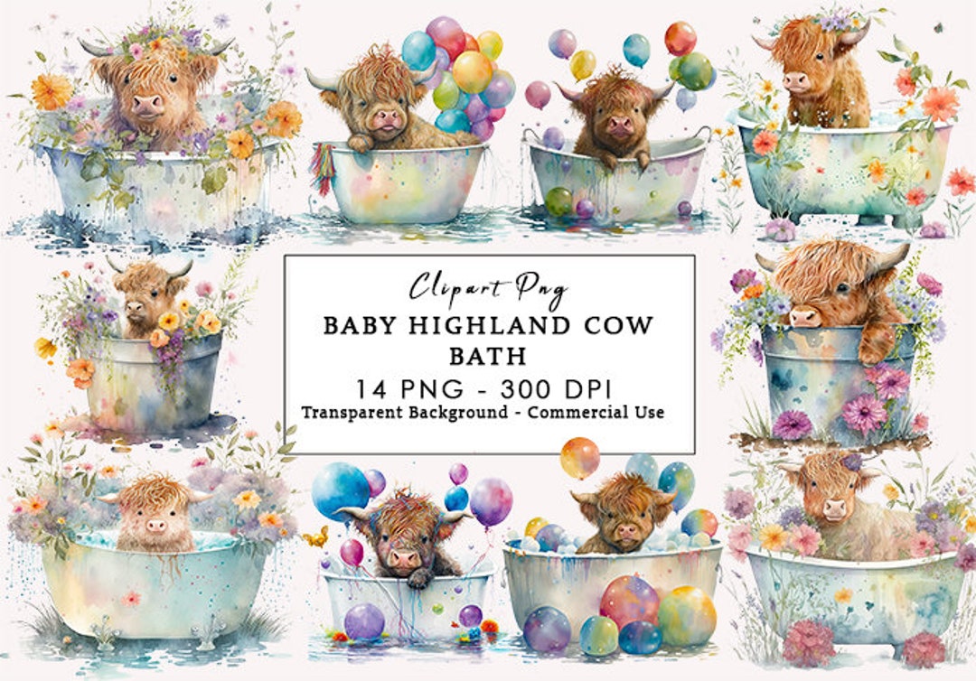 Highland Cow PNG, Watercolor Clipart, Highland Cow Baby, Baby Shower ...