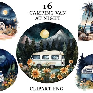 Watercolor Campervan Clipart, Camping car clipart, Summer clipart PNG, Digital Download, Commercial Use, Scraping book, Camper Van Png