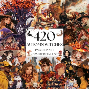 Autumn Magic School Clipart Fall Witch Clipart, Fall Wizard School Clipart PNG, Automn Moon, Mushroom Witch Scrapbook, Halloween Clipart