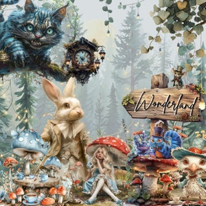 Alice Clipart Wonderland Clipart, PNG, Woodland Clipart Acuarela Fantasía Cuento de hadas Clipart, con descarga instantánea, Dark Fantasy Clip Art