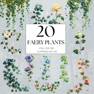 Watercolor Ivy Clipart, Climbing Ivy Vines clipart, Ivy PNG, Ivy Frames, Fairy Woodland Enchanted Forest Clipart, Fairy Flowers Clipart