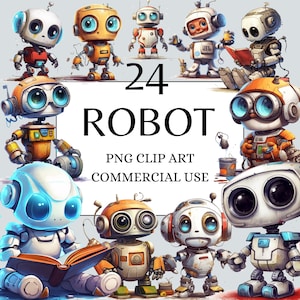 Cute Robot Watercolor Clip Art, Commercial Use, Transparent PNGs, Childrens Printables, Graphics and Illustrations for Party Invitations,