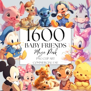 Baby Friends Clipart MegaPack of 1600 PNG, Watercolor Birthday Party Clipart Fantasy Fairytale Clipart, for Commercial Use Digital Download,