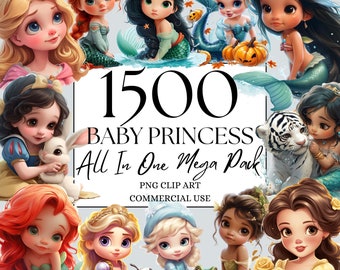 Baby Princess Clipart All In One MegaPack of 1500+ PNG, Watercolor Fantasy Fairytale Clipart, for Commercial Use and Digital Download