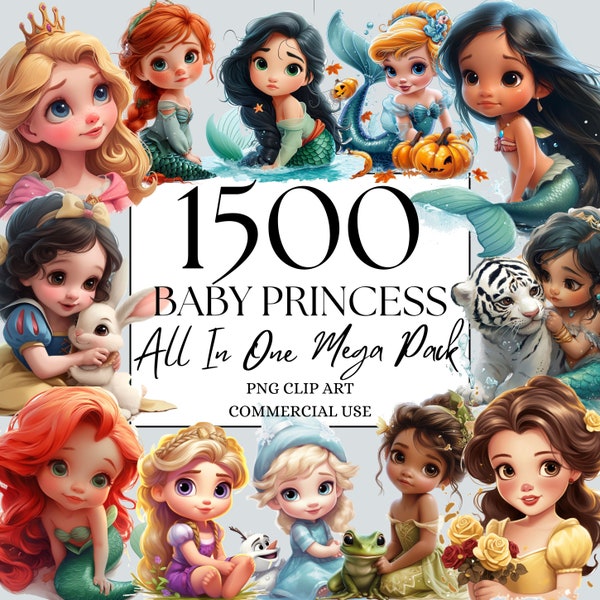 Baby Princess Clipart All In One MegaPack of 1500+ PNG, Watercolor Fantasy Fairytale Clipart, for Commercial Use and Digital Download