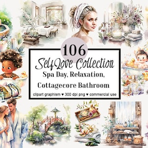 SelfLove Collection: Selfcare clipart Spa Clipart Skincare Clipart Relaxation Clipart Baby Bath Clipart  Massage Bathroom Clipart Yoga PNG