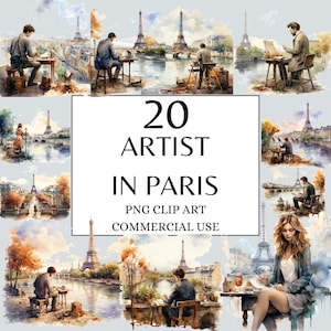 パリのアーティストクリップアート、パリのイラスト、フランスクリップアート、エッフェル塔クリップアート、パリの生活、水彩パリクリップアート、パリPNG