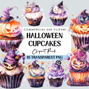 Halloween Cupcake Clipart Pumpkin Cupcake Watercolor Clipart Skull Cupcake PNG Junk Journal, Scrapbooking, Paper Craft, Halloween Clipart