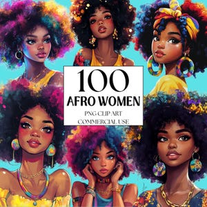 Clip Art Bundle | Afro Black Women PNG Files | Transparent Background | PLR Graphics for Small Businesses & POD Designers | Digital Download