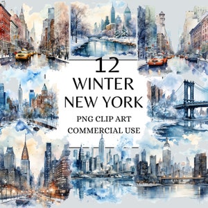 Watercolor New York Clipart Winter New York PNG Xmas Christmas Clipart Winter Holidays Clipart, Xmas Decor, New York Printable Art