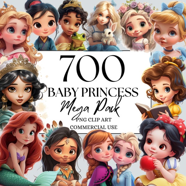 Baby Princess Clipart MegaPack of 700 PNG, Watercolor Fantasy Fairytale Clipart, for Commercial Use and Digital Download, Fantasy Princess