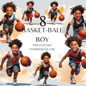 Clipart de baloncesto, PNG de niño de baloncesto, uso comercial, imágenes prediseñadas de niño negro de acuarela, imágenes prediseñadas deportivas con descarga instantánea, PNG de baloncesto