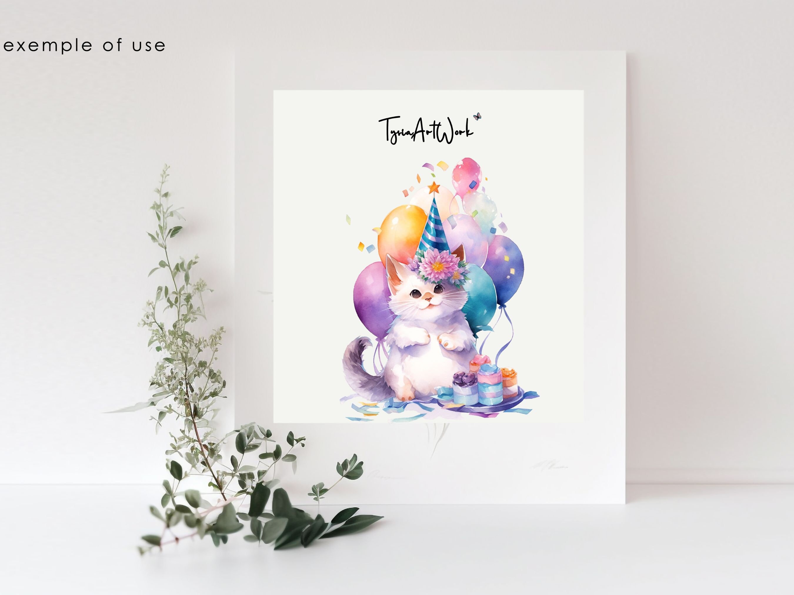 50 Watercolor Cat Clipart Bundle Birthday Cat PNG Cute Kitten, Party ...