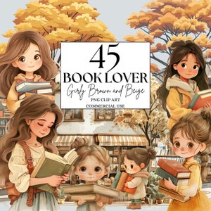 Clipart amante dei libri, Clipart Ritorno a scuola, Clipart Verme dei libri, Clipart bambina, Clipart studente, Clipart biblioteca, Negozio di libri, PNG autunnale