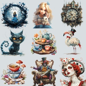 Alice Clipart Wonderland Clipart, PNG, Woodland Clipart Watercolor Fantasy Fairytale Clipart, with Instant Download, Dark Fantasy Clip Art image 4