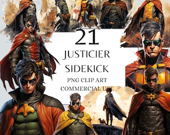 Vigilante Clipart, PNG, Full Commercial Use, Watercolor Fantasy Vigilante Clipart, Instant Download, PNG Bat Sidekick Vigilante PNG
