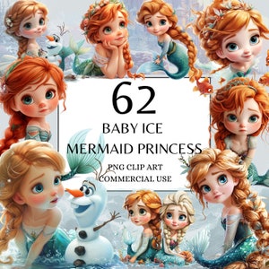 Baby Eisprinzessin Meerjungfrau Clipart, Eisprinzessin PNG, Märchenprinzessin Clipart kommerzielle Nutzung und digitaler Download, Fantasy Prinzessin PNG