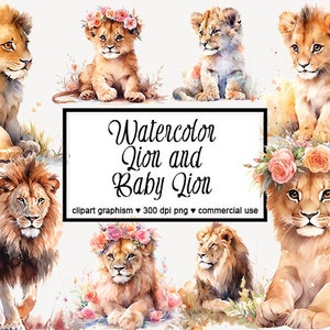 Lion Clipart Watercolor Baby Lion Clipart Flowers Lion Clipart Baby Lion Flowers Clipart Baby Lion PNG Safari Animal Clipart Lion King