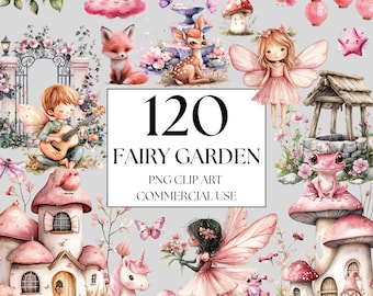 Watercolor Fairy Clipart, Pink Fairy PNG, Fairy Garden, Mushroom Clipart, Unicorn, Bunny, Deer, Floral Clipart, Magical Fairy Nusery Clipart