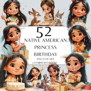 Baby Native American Princess Birthday Party Clipart, Watercolor Birthday Clipart, Fairytale Baby Princess PNG, Fantasy Princess Clipart