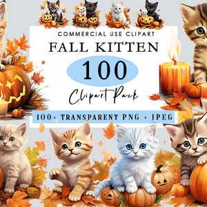 100 Cat Clipart Halloween Cat PNG Pumpkin Cat Illustrations Crafting Materials, Digital Paper, Printable, Nursery Decor Kittens Clipart