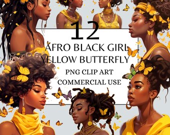 Afro Black Girl Clipart, Butterfly Black Woman Art, Afro Woman Clipart, Black Girl Magic Digital Download, Birthday Queen Png Afro Woman