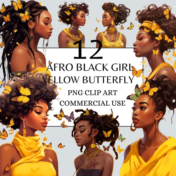 Afro Black Girl Clipart, Butterfly Black Woman Art, Afro Woman Clipart, Black Girl Magic Digital Download, Birthday Queen Png Afro Woman