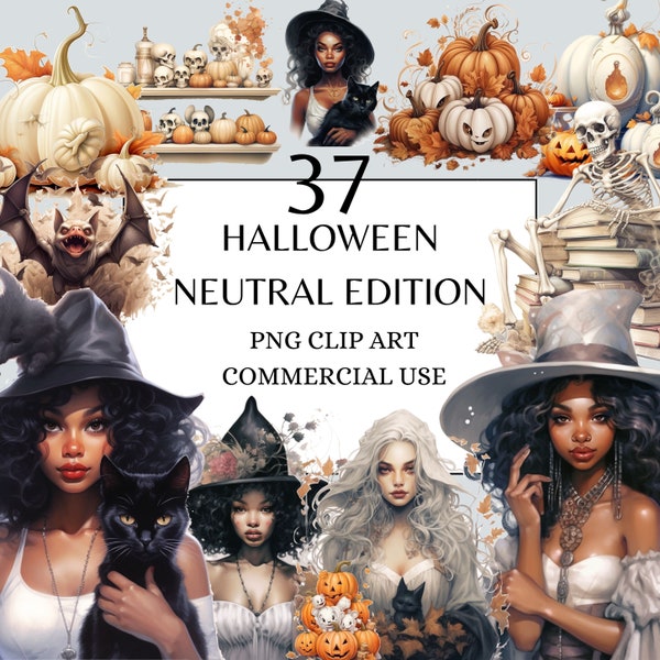 Neutral Halloween Witch Fashion Clipart for Sublimation & Commercial Use, PNG Digital Download for Planner Stickers and Paper Crafts