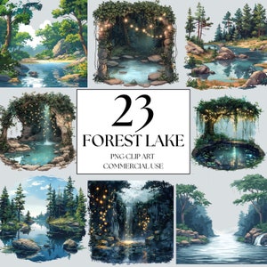 Lake Clipart, Enchanted Forest Clipart, Forest Lake Clipart, Nenuphare Clipart, Watercolor Lake Clipart, Woodland Clipart Fairytale Lake PNG