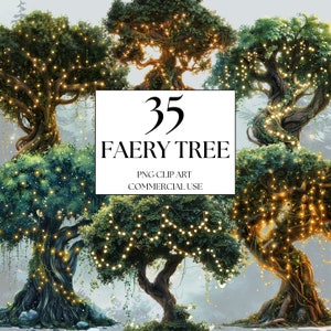 Fairy Tree Clipart, Enchanted Forest Clipart, Faery Tree Clipart, Magical Forest Clipart, Forest Magic Tree, Light String Tree Clipart