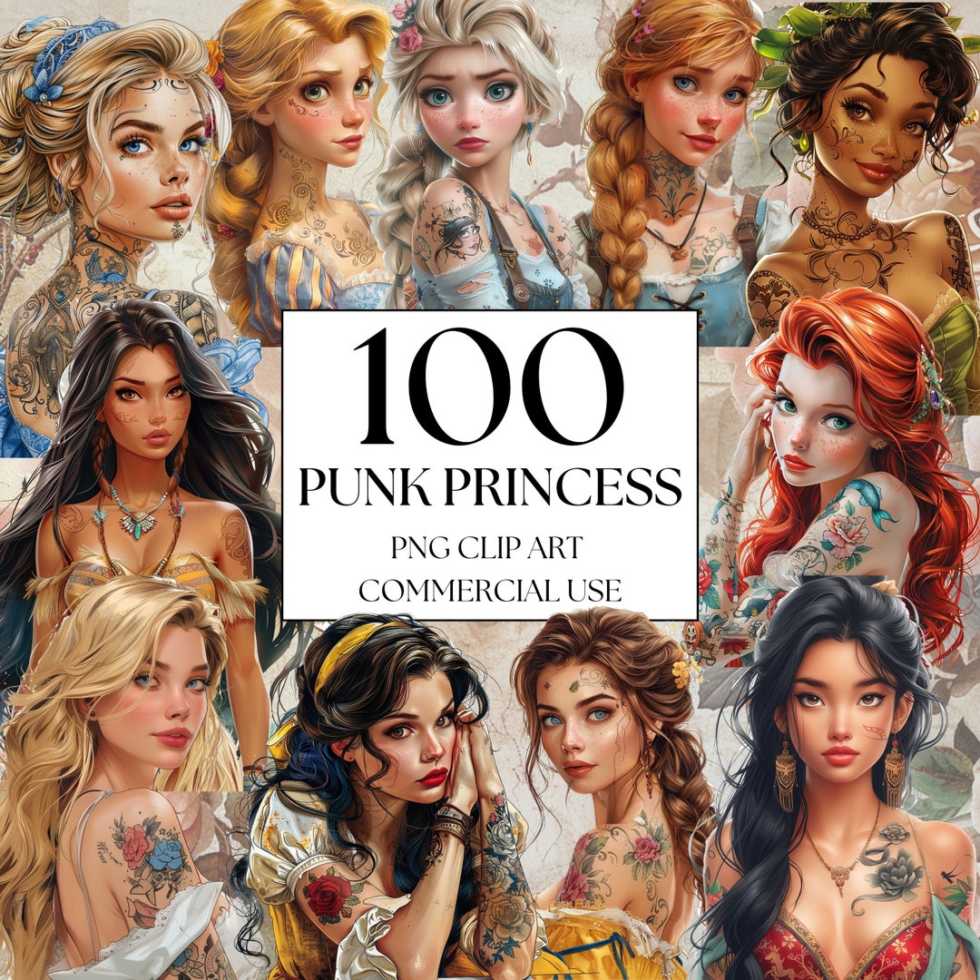 Punk Princess Clipart, Princess With Tatoo Clipart, Tatoo Princess ...