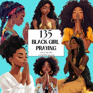 135 Black Girl Praying Clipart, Black Woman Faith Clipart, Jesus and Faith, Black girl clipart,afro girl clipart,black girl graphics PNGs